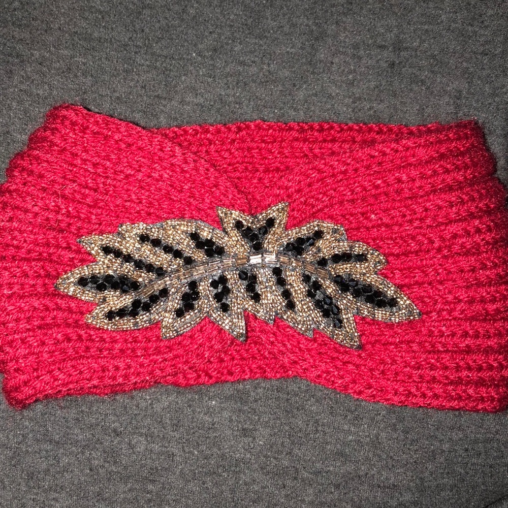 Red beaded winter headband
